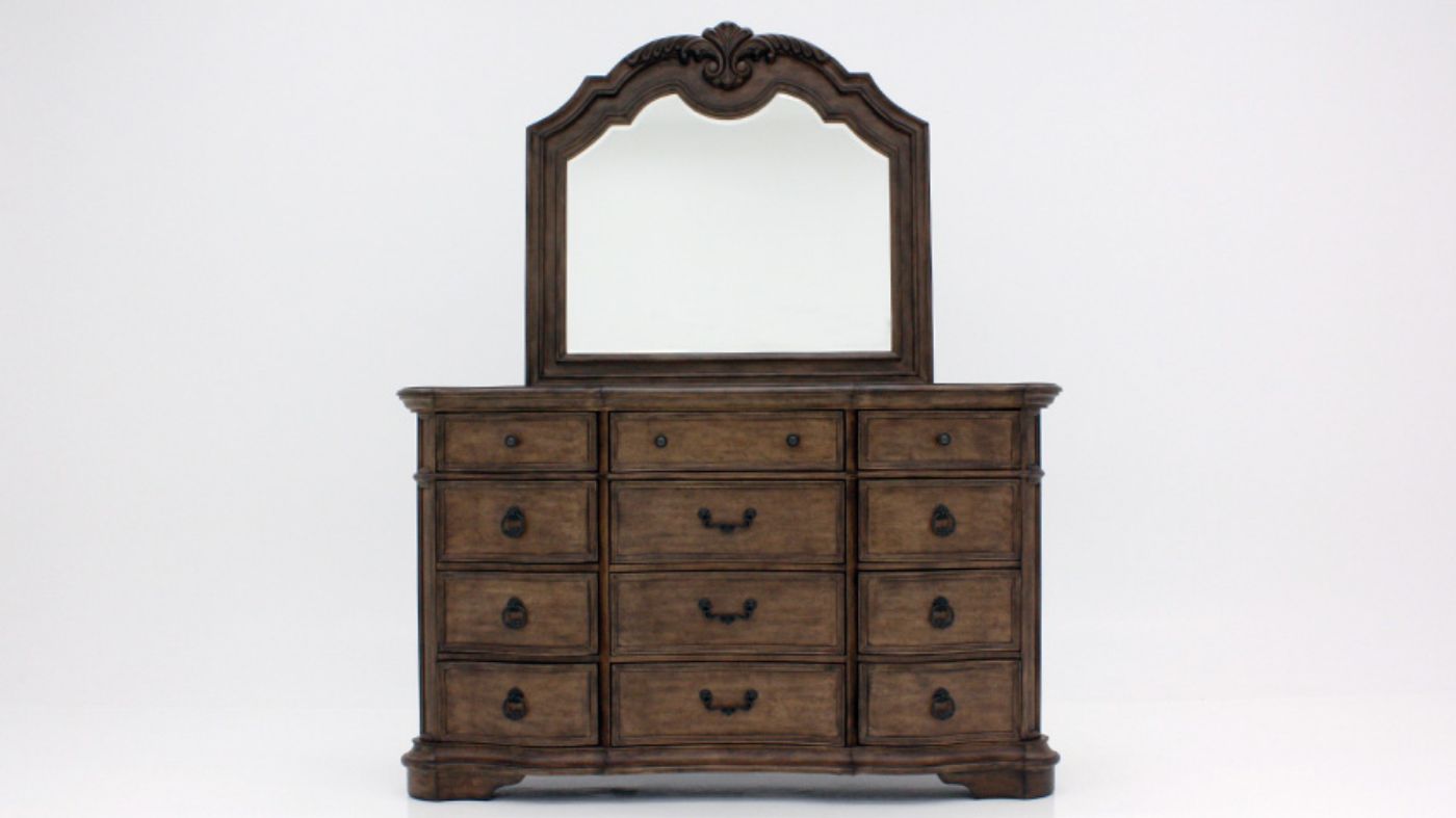 Front View of the Tulsa Dresser with Mirror in Light Brown by Avalon Furniture | Home Furniture Plus Bedding