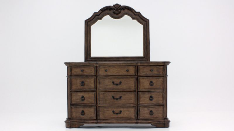 Front View of the Tulsa Dresser with Mirror in Light Brown by Avalon Furniture | Home Furniture Plus Bedding