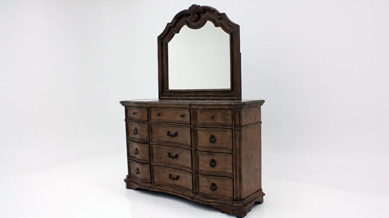 Angled View of the Tulsa Dresser with Mirror in Light Brown by Avalon Furniture | Home Furniture Plus Bedding