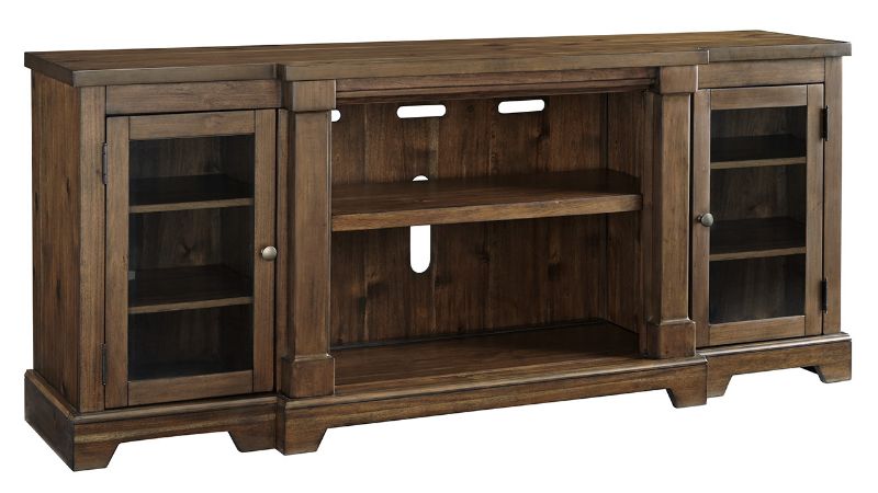 Slightly Angled View of the Flynnter TV Stand in Brown by Ashley Furniture | Home Furniture Plus Bedding