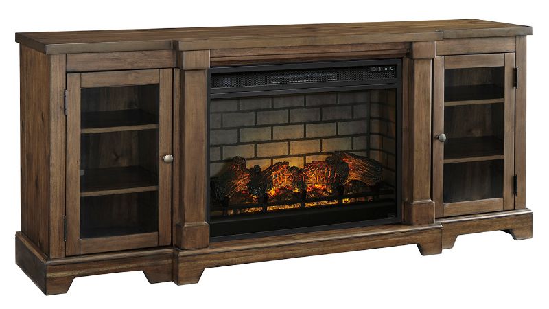 	Slightly Angled View of the Flynnter TV Stand with Fireplace  in Brown by Ashley Furniture | Home Furniture Plus Bedding