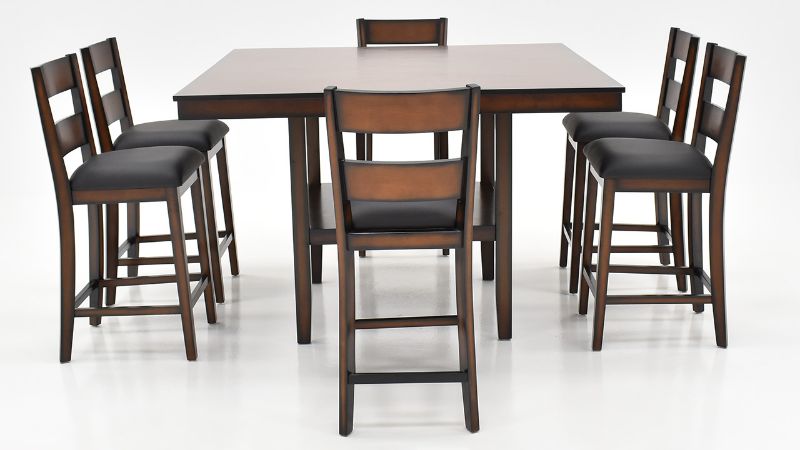 Front View of the Delaney 7 Piece Counter Height Dining Table Set in Cherry |Home Furniture Plus Bedding