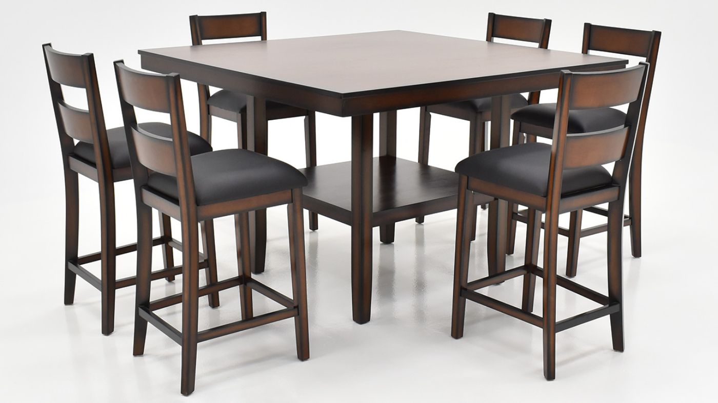 Angled View of the Delaney 7 Piece Counter Height Dining Table Set in Cherry |Home Furniture Plus Bedding