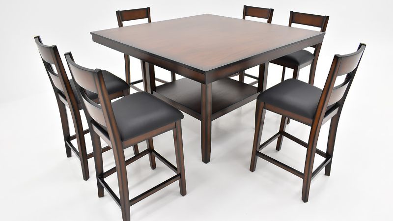Angled View of the Delaney 7 Piece Counter Height Dining Table Set in Cherry |Home Furniture Plus Bedding