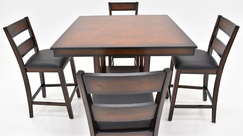 Close Up View of the Pendwood 5 Piece Counter Height Dining Table Set in Dark Cherry | Home Furniture Plus Bedding