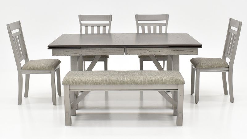 Front View of the Newport 6 Piece Dining Table Set with Bench in Gray by Liberty Furniture | Home Furniture Plus Bedding