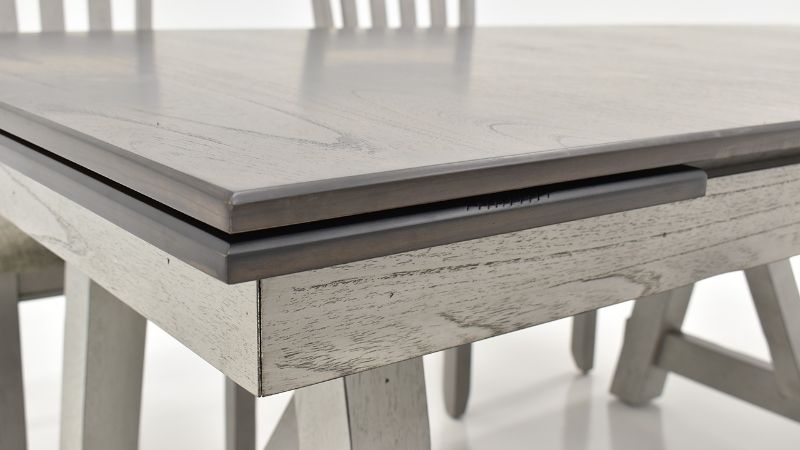 Close Up View of the Newport 6 Piece Dining Table Set with Bench in Gray by Liberty Furniture | Home Furniture Plus Bedding