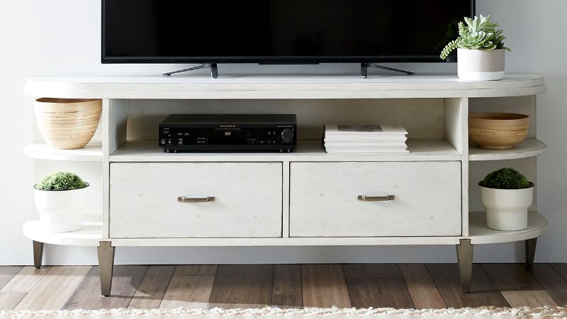 Room View of the Sterling 68 Inch TV Stand in Off White by Liberty Furniture | Home Furniture Plus Bedding