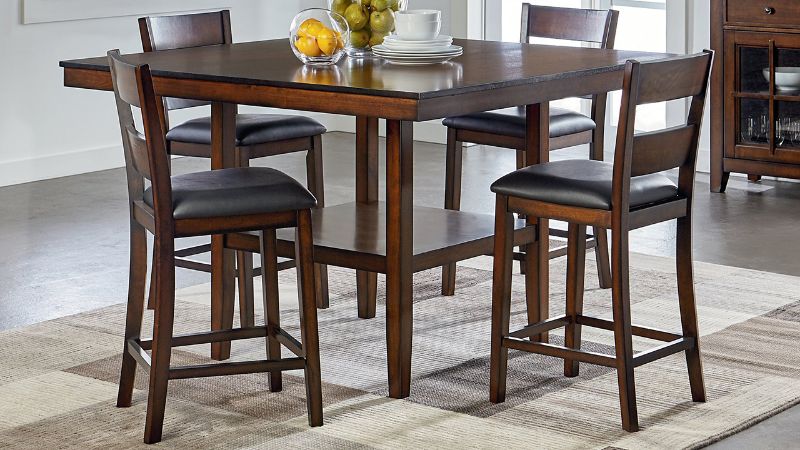 Room View of the Pendwood 5 Piece Counter Height Dining Table Set in Dark Cherry | Home Furniture Plus Bedding