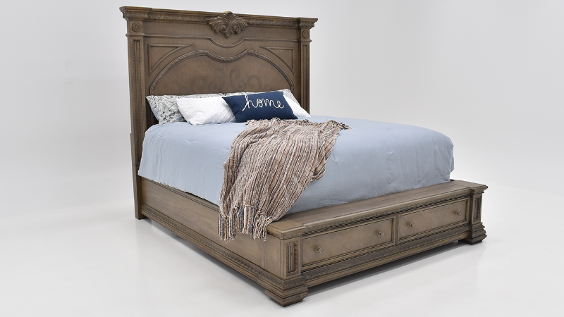 Angled View of the Maria Queen Size Storage Bed in Gray by Avalon Furniture | Home Furniture Plus Bedding