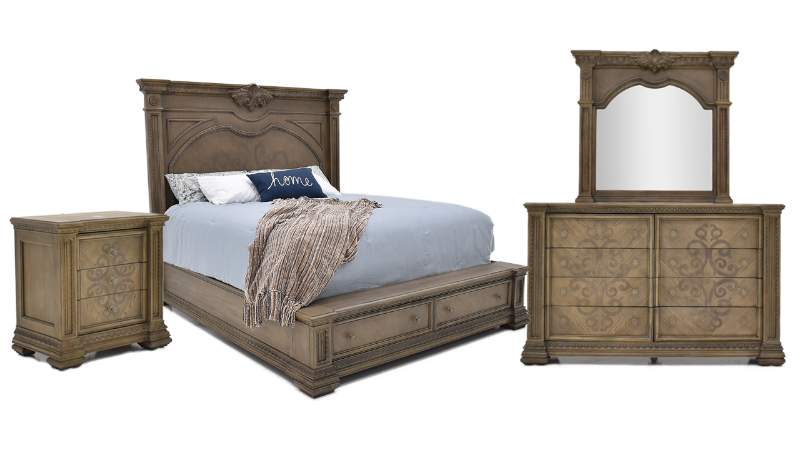 Group View of the Maria Queen Size Storage Bedroom Set in Gray by Avalon Furniture | Home Furniture Plus Bedding