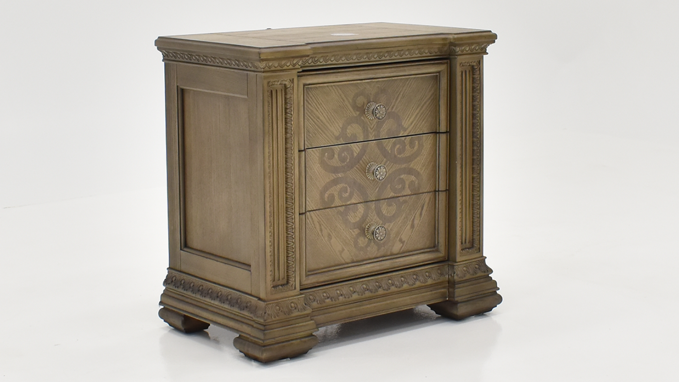 Angled View of the Maria Nightstand in Gray by Avalon Furniture | Home Furniture Plus Bedding