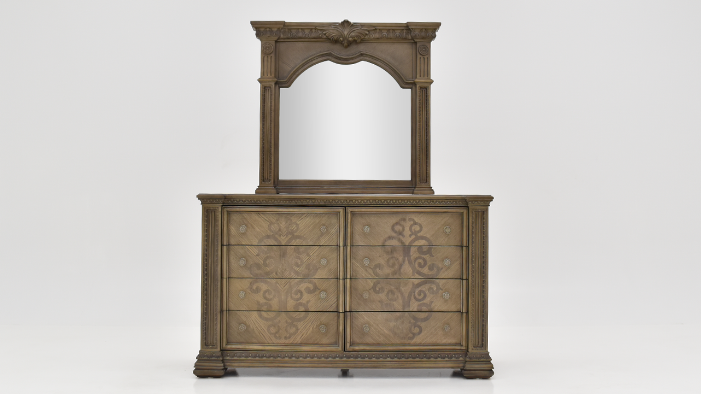 Front View of the Maria Dresser with Mirror in Gray by Avalon Furniture | Home Furniture Plus Bedding