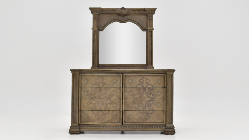 Front View of the Maria Dresser with Mirror in Gray by Avalon Furniture | Home Furniture Plus Bedding