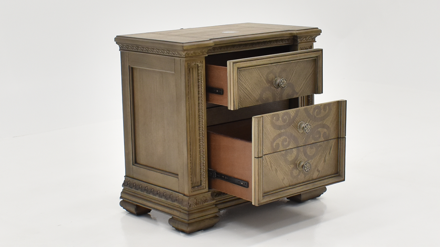 Angled View of the Maria Nightstand in Gray by Avalon Furniture | Home Furniture Plus Bedding
