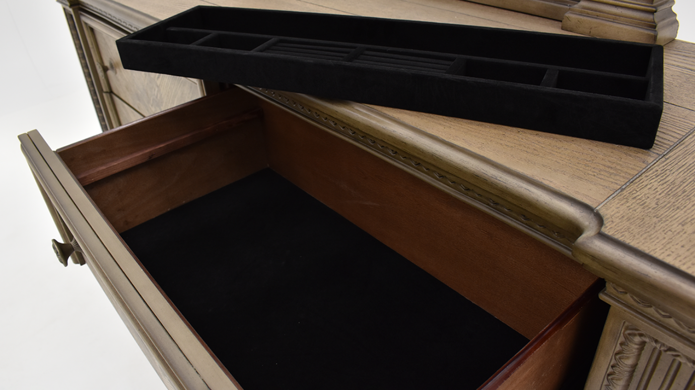 Close Up Interior View of the Maria Dresser with Mirror in Gray by Avalon Furniture | Home Furniture Plus Bedding