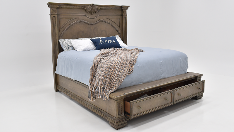 Angled View of the Maria King Size Bed in Gray by Avalon Furniture | Home Furniture Plus Bedding