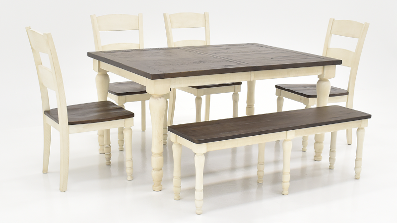 Angled View of the Madison County 6 Piece Dining Table Set in Off-White by Jofran | Home Furniture Plus Bedding