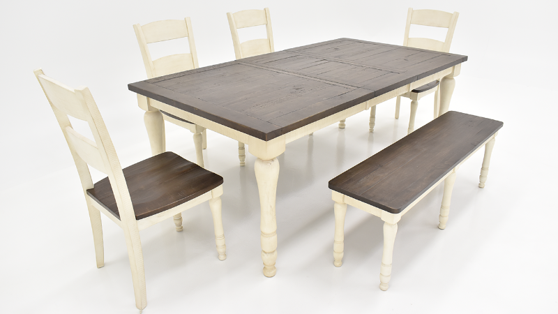 Angled View of the Madison County 6 Piece Dining Table Set in Off-White by Jofran | Home Furniture Plus Bedding