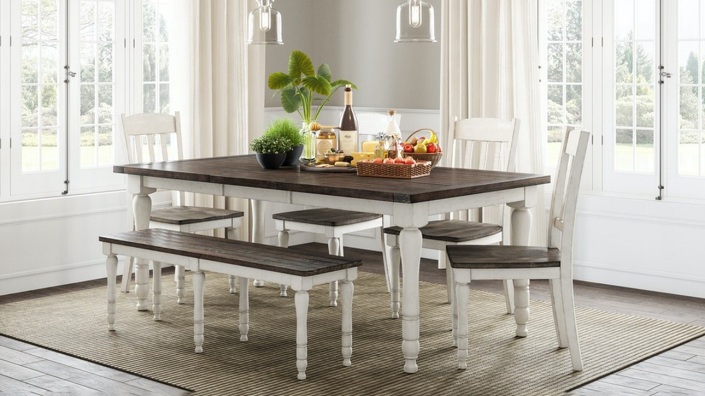 Room View of the Madison County 6 Piece Dining Table Set in Off-White by Jofran | Home Furniture Plus Bedding