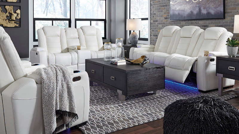 Room View of the Party Time POWER Reclining Sofa Set in White by Ashley Furniture | Home Furniture Plus Bedding