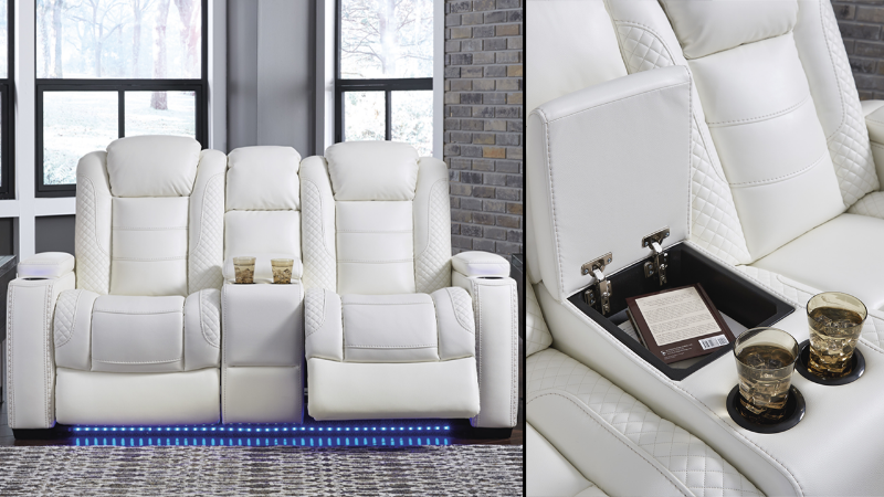 Room View of the Party Time POWER Reclining Loveseat in White by Ashley Furniture | Home Furniture Plus Bedding