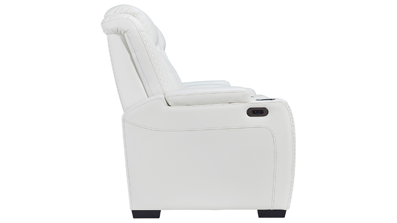 Side View of the Party Time POWER Reclining Loveseat in White by Ashley Furniture | Home Furniture Plus Bedding