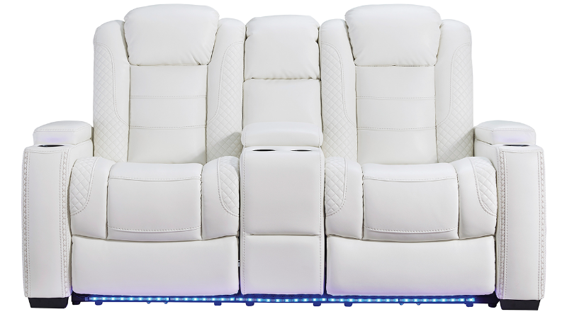 Front Facing View of the Party Time POWER Reclining Loveseat in White by Ashley Furniture | Home Furniture Plus Bedding