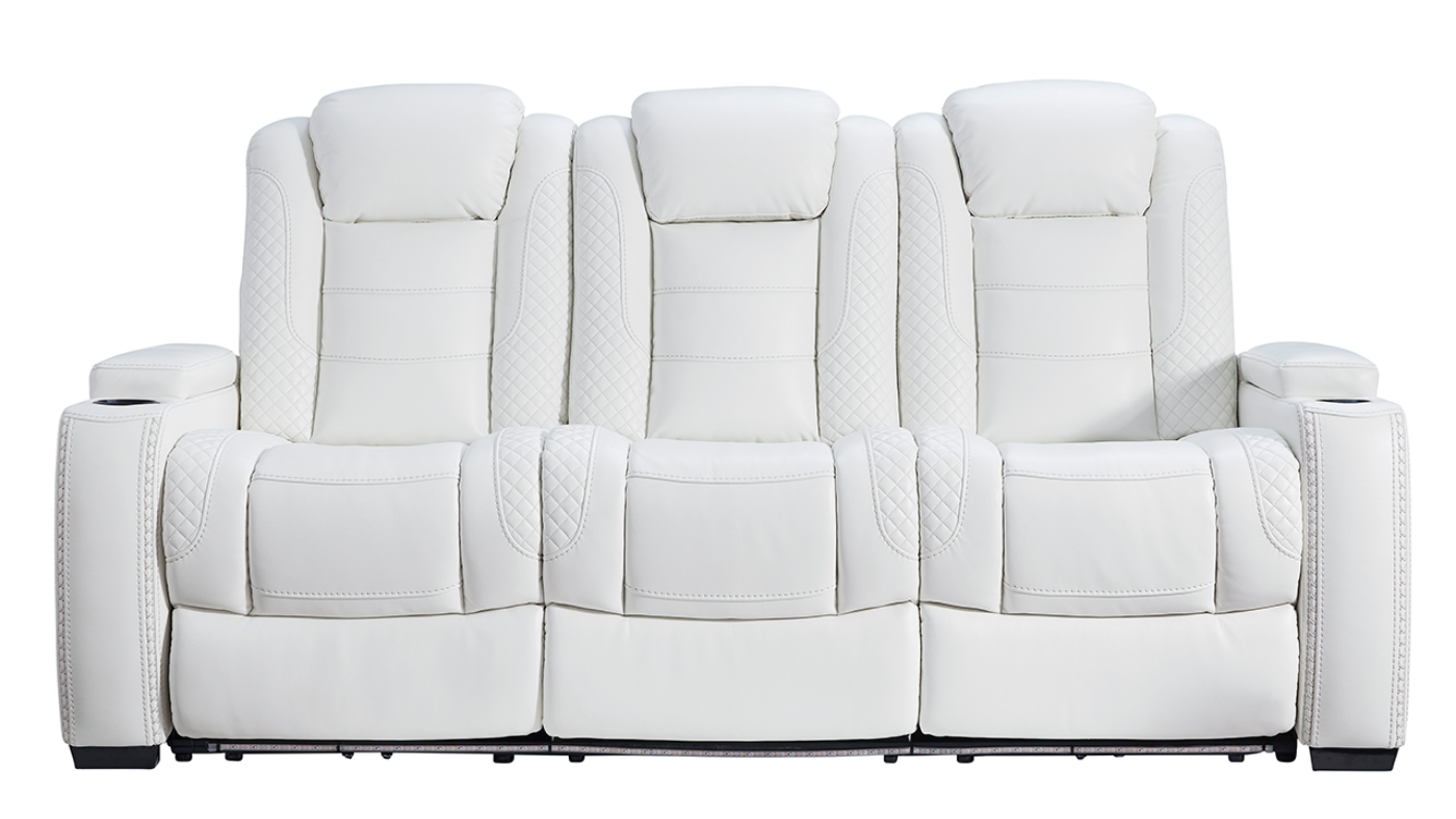 Front Facing View of the Party Time POWER Reclining Sofa in White by Ashley Furniture | Home Furniture Plus Bedding