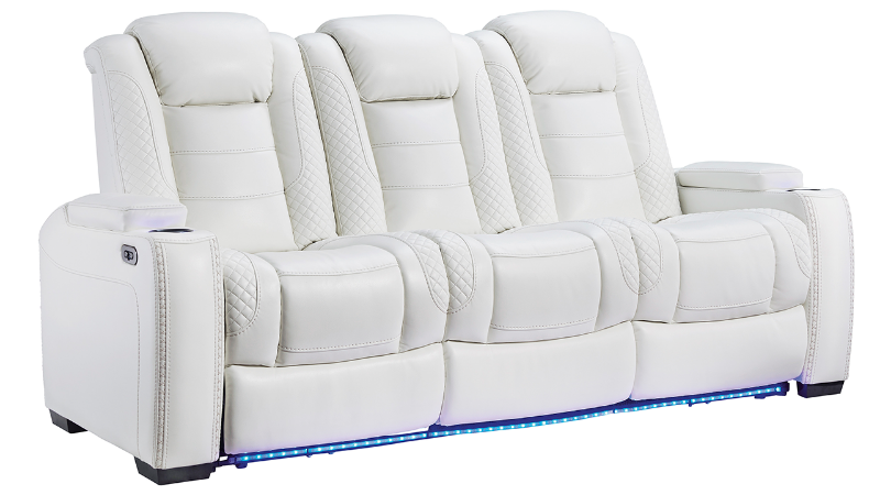 Angled View of the Party Time POWER Reclining Sofa in White by Ashley Furniture | Home Furniture Plus Bedding