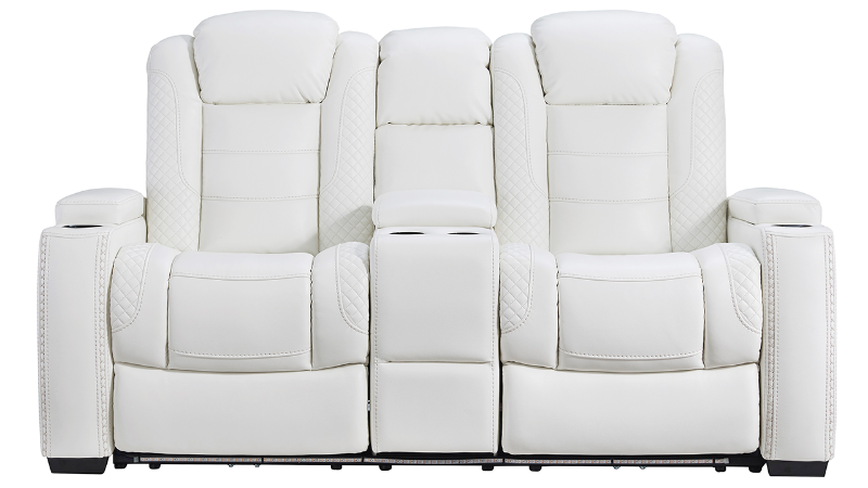 Front Facing View of the Party Time POWER Reclining Loveseat in White by Ashley Furniture | Home Furniture Plus Bedding