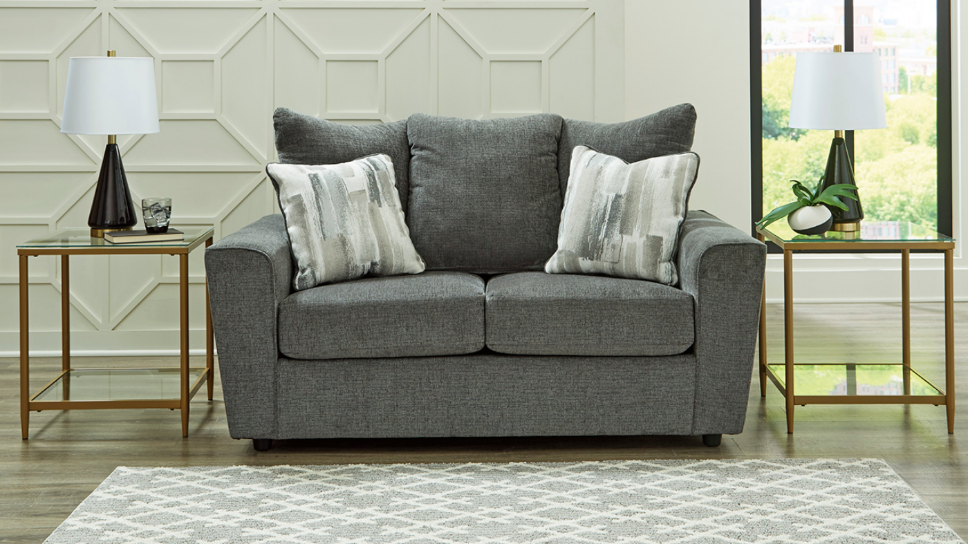 Room View of the Stairatt Loveseat in Gray by Ashley Furniture | Home Furniture Plus Bedding