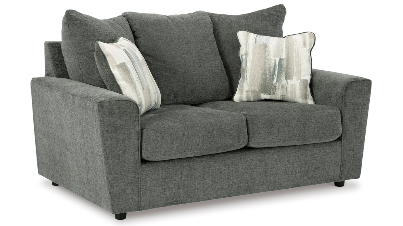 Angled View of the Stairatt Loveseat in Gray by Ashley Furniture | Home Furniture Plus Bedding