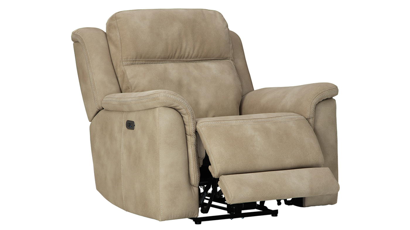 Angled View of the Next-Gen DuraPella Power Recliner in Tan by Ashley Furniture | Home Furniture Plus Bedding