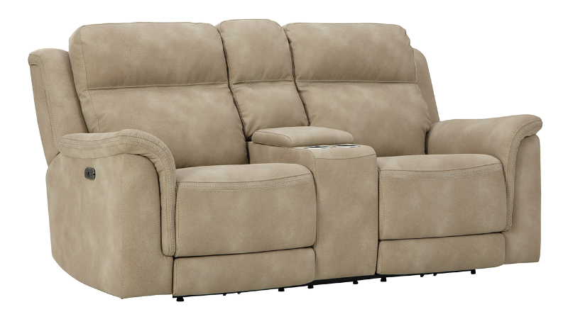 Angled View of the Next-Gen DuraPella Power Reclining Loveseat in Tan by Ashley Furniture | Home Furniture Plus Bedding