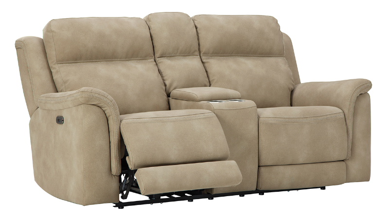 Angled View of the Next-Gen DuraPella Power Reclining Loveseat in Tan by Ashley Furniture | Home Furniture Plus Bedding