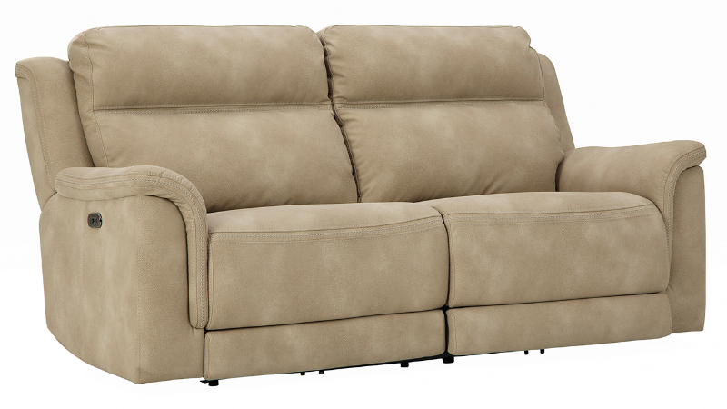 Angled View of the Next-Gen DuraPella Power Reclining Sofa  in Tan by Ashley Furniture | Home Furniture Plus Bedding