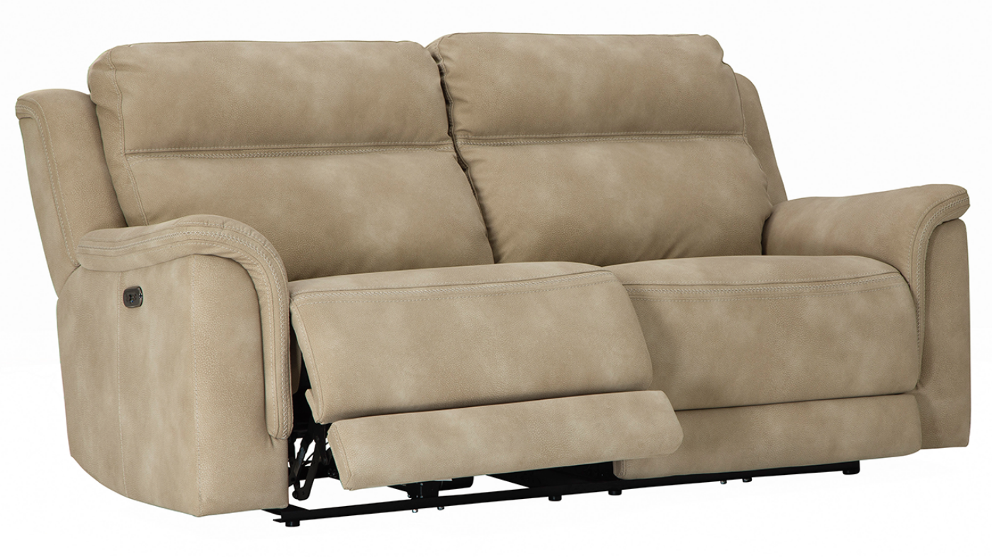 Angled View of the Next-Gen DuraPella Power Reclining Sofa  in Tan by Ashley Furniture | Home Furniture Plus Bedding