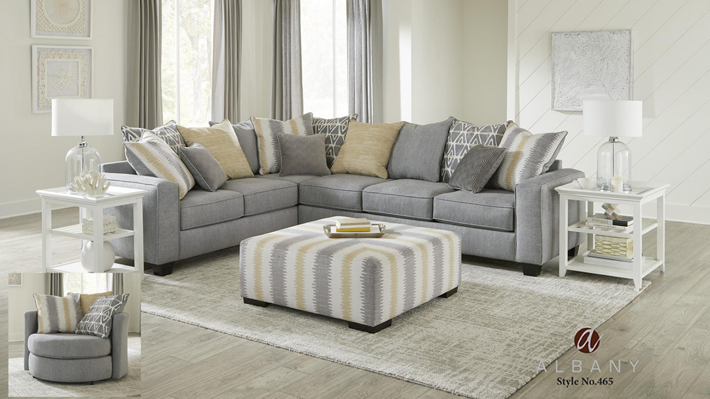 Room View of the Stonewash Sectional Sofa in Gray by Albany Industries | Home Furniture Plus Bedding