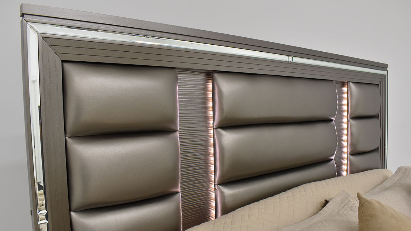 Close Up Lighted View of the Twenty Nine King Storage Bed in Copper by Elements International | Home Furniture Plus Bedding