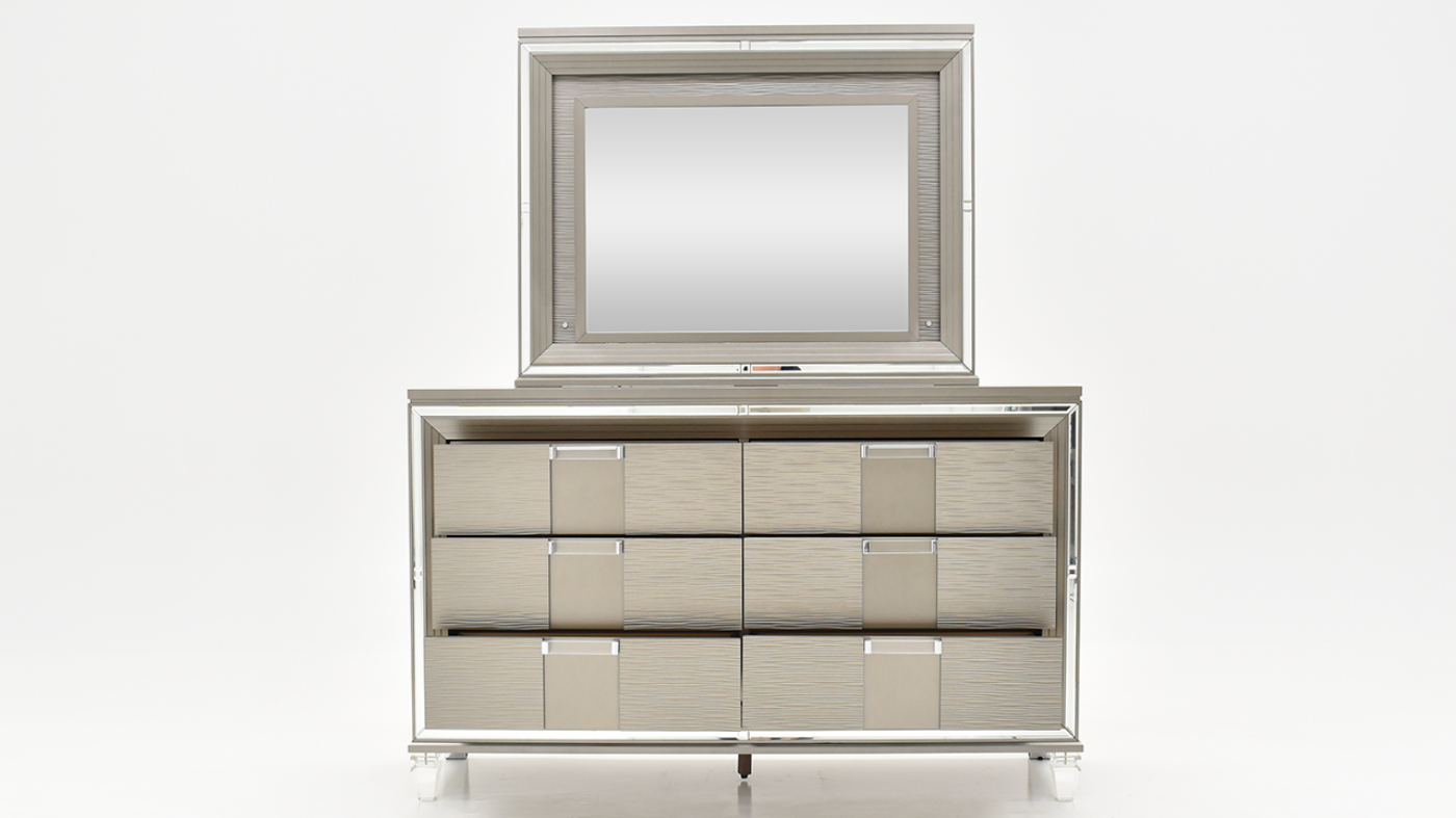 Open Front View of the Twenty Nine Dresser with Mirror in Copper by Elements International | Home Furniture Plus Bedding