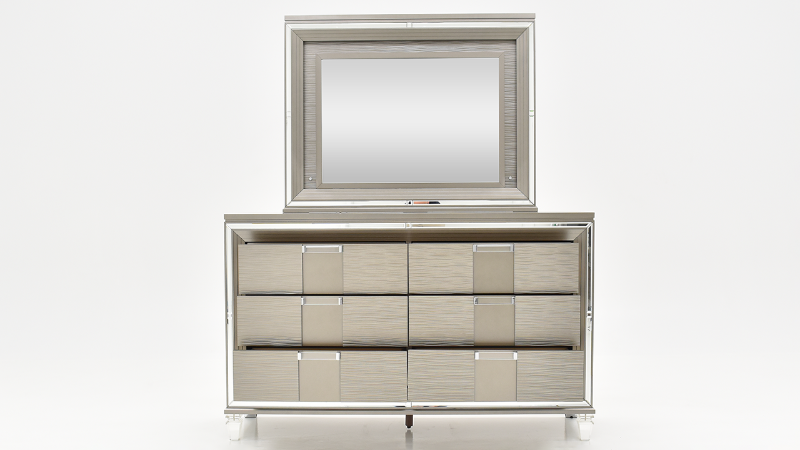 Open Front View of the Twenty Nine Dresser with Mirror in Copper by Elements International | Home Furniture Plus Bedding