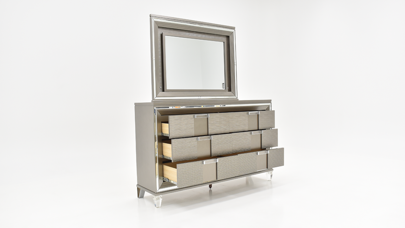 Open Angled View of the Twenty Nine Dresser with Mirror in Copper by Elements International | Home Furniture Plus Bedding