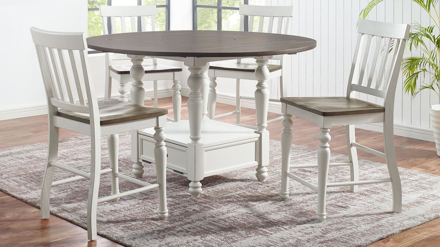 Room View of the Joanna Round Table Set in White and Brown by Steve Silver | Home Furniture Plus Bedding