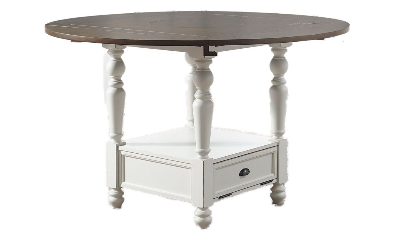 Angled View of the Joanna Round Table  in White and Brown by Steve Silver | Home Furniture Plus Bedding