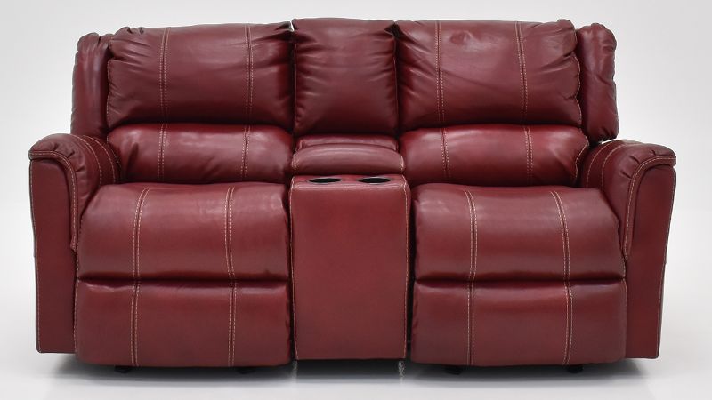 Front Facing View of the Mercury Glider Reclining  Leather Loveseat in Merlot Red by HomeStretch | Home Furniture Plus Bedding