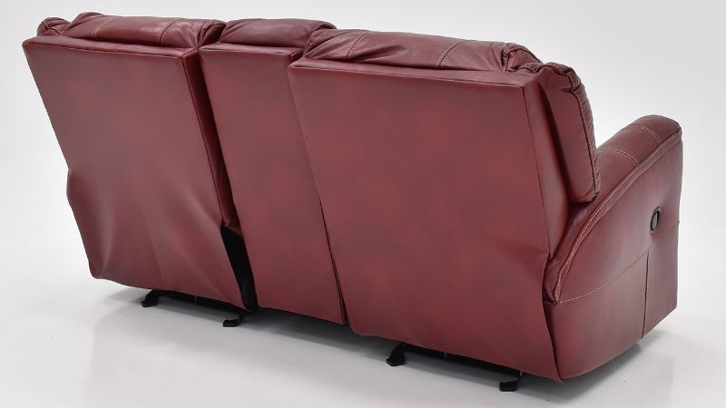 Rear View of the Mercury Glider Reclining  Leather Loveseat in Merlot Red by HomeStretch | Home Furniture Plus Bedding
