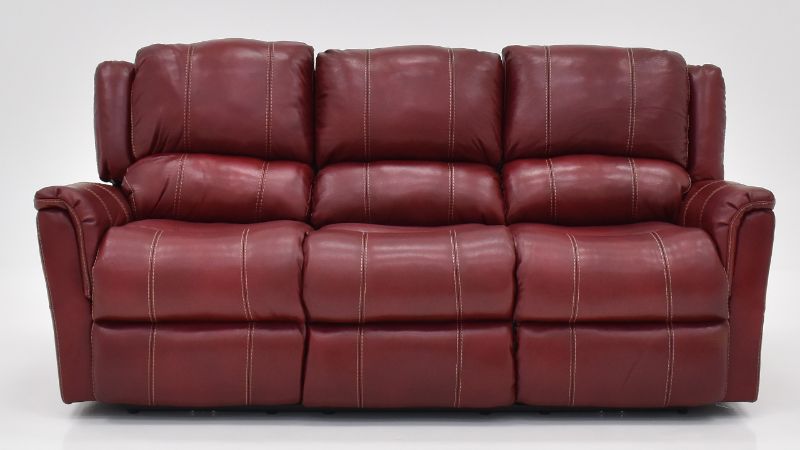 Front Facing View of the Mercury Reclining  Leather Sofa in Merlot Red by HomeStretch | Home Furniture Plus Bedding