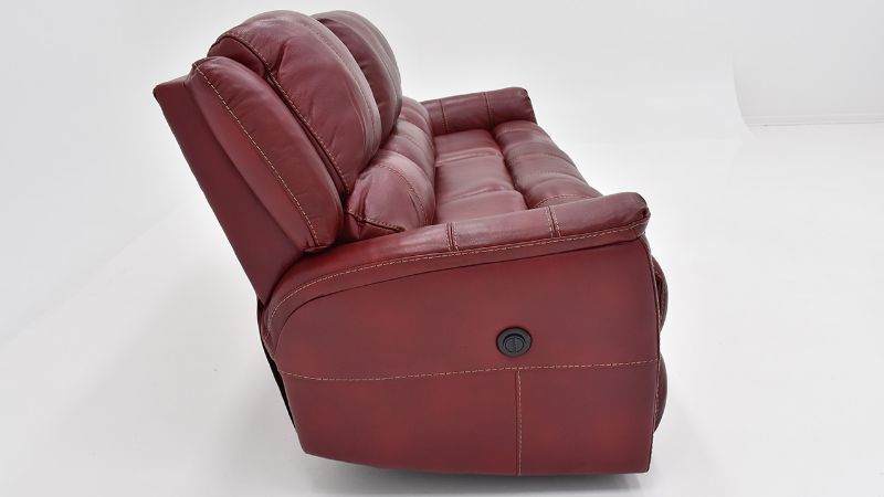 Side View of the Mercury POWER Reclining  Leather Sofa in Merlot Red by HomeStretch | Home Furniture Plus Bedding