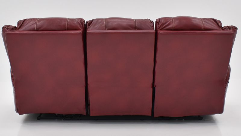Rear  View of the Mercury Reclining  Leather Sofa in Merlot Red by HomeStretch | Home Furniture Plus Bedding